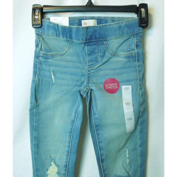 Girls SO Pull-On Ultimate Light Tint Stretch Distressed Jeggings Size 7 - Picture 6 of 11